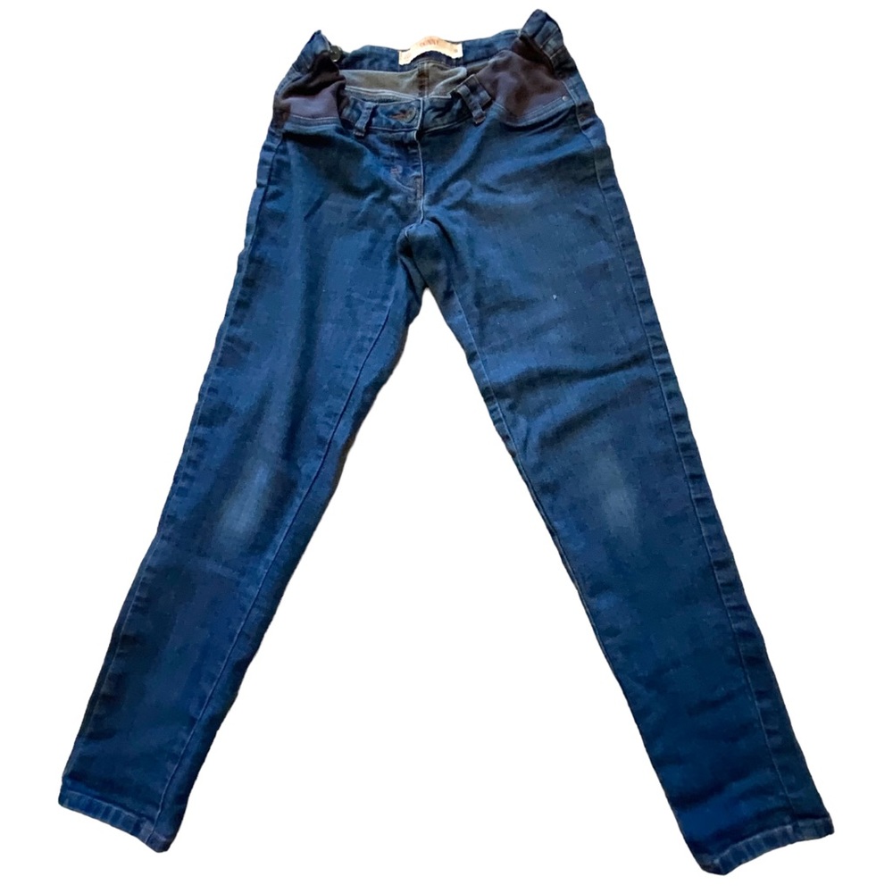 Next Jeans Maternity Skinny Dark Wash Blue Denim Fly Front Side Panels Size 26